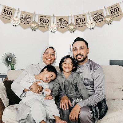 2024 EID Mubarak Papierowy Banner Bunting Girlanda Islamskie Muzułmańskie Święto Zaopatrzenie na Imprezę Ramadan Kareem Dekoracja Domu Prezenty Eid