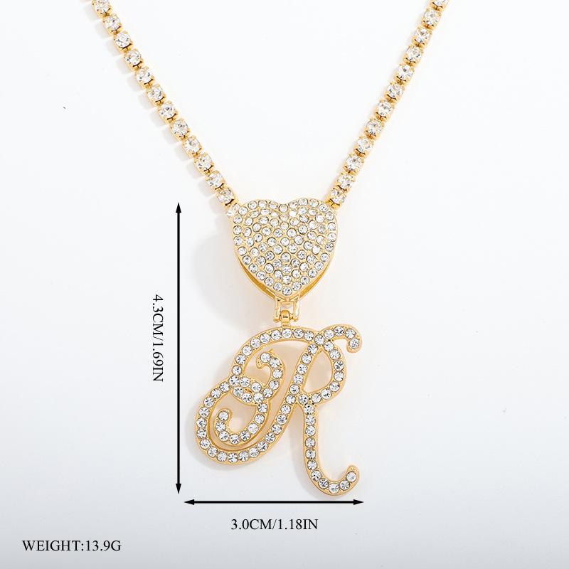 26 Flower Letter Necklace: Hip Hop Heart Pendant with Full Diamond Inlaid Tennis Chain for Women