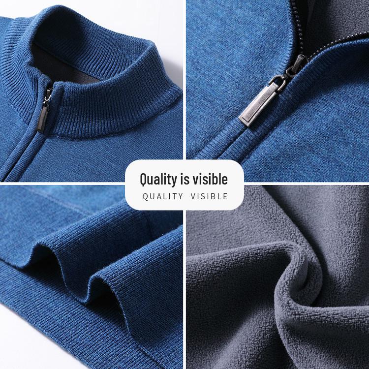 Men's Zipper Half-High Collar Knit Sweater - Mid & Young Adult Pullover Warm Base Layer