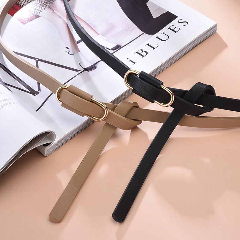 Spring/Summer Women's Simple Dress with Waist-Cinching Leather Belt