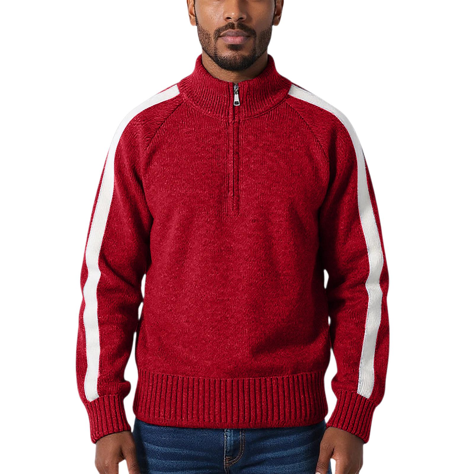 

Мужской Модный Вязаный Пуловер Длинные Рукава Свободный Круглый Вырез Свитер L красный