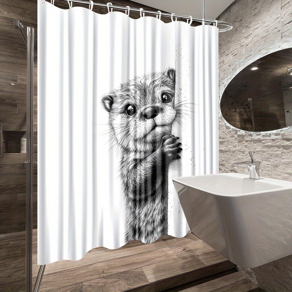 1pc Otter Shower Curtain with Adorable Animal Design - Cute Peeking Otter Print, Polyester Fabric, Shower Curtains for Bathroom