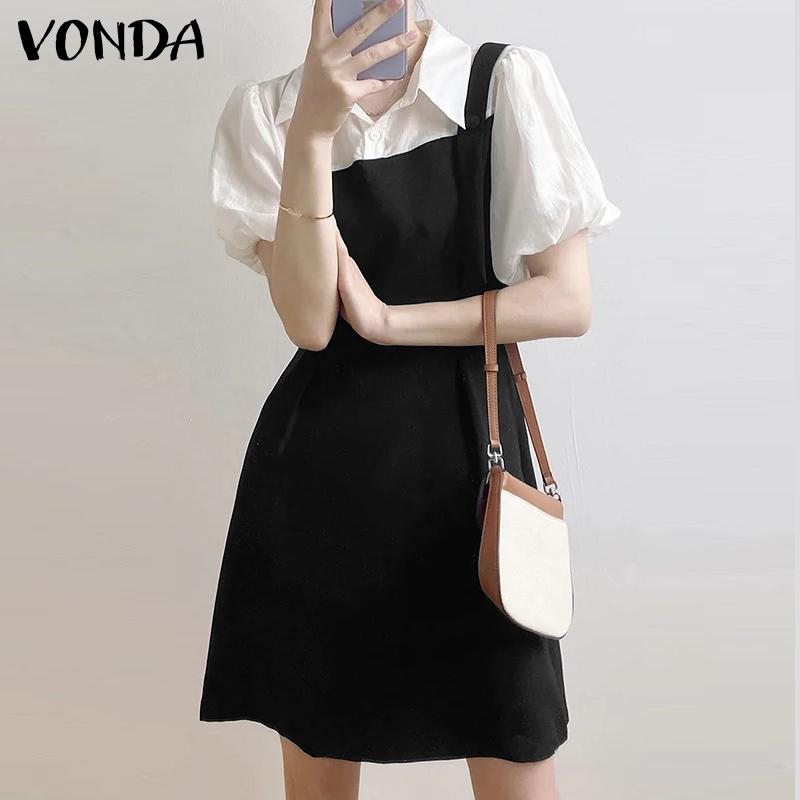 

VONDA женское летнее платье из двух частей с воротником-рубашкой и короткими рукавами в стиле пэчворк XL хаки