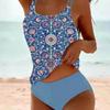 Neuer Vintage Bedruckter Gesplitteter Hoher Bund Konservativer Sommerbikini Strand Bedruckter Träger Badeanzug