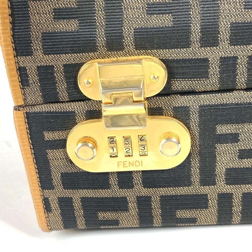 FENDI vintage Zucca logo Box-shaped bag Hand Bag Canvas/Leather Brown