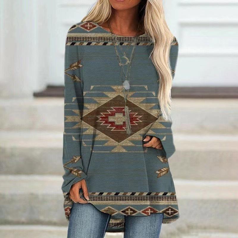 Summer Women's  Fashion Long Sleeve T-Shirt Women'S Printed Top Autumn And Winter Casual  Large Size Round Neck Clothing