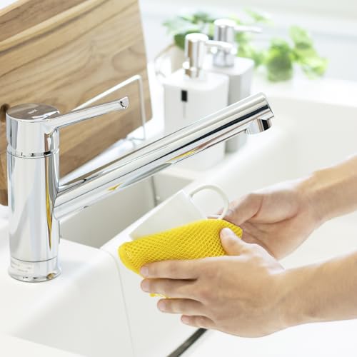 Aska Towel "Dishwashing Revolution" Yellow, 31cm X 38cm, Kitchen Sponge, Mesh Cloth, Woven Scrubber, Bottle Cleaner