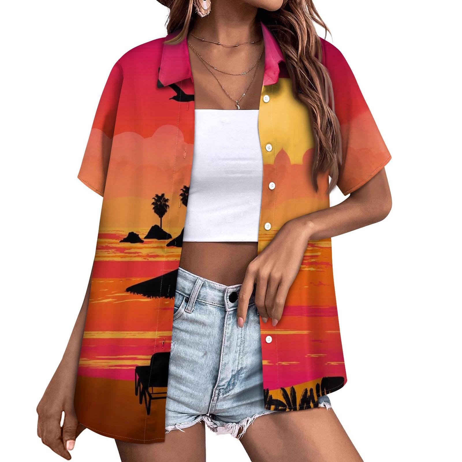 

Женская модная повседневная рубашка с короткими рукавами и цветочным принтом, пуговицы с лацканами, верхняя блузка L