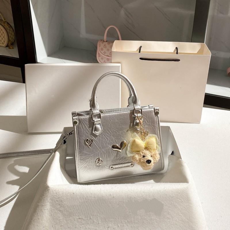 

Fashionable Trendy Handbag Simple Square Bag Solid Color Casual Shoulder All-match Cross-body Female серебряный