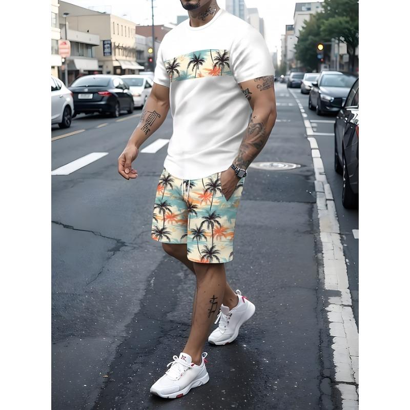 Men s 3D printed casual short-sleeved outdoor sports suit S