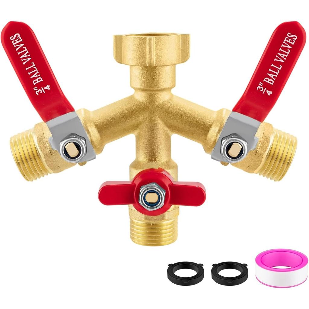 Heavy Duty 304 Stainless Steel Hose Splitter with Shut-off Valves,Full Flow Garden Water Hose Bib Spigot Splitter,3/4'' Thread Outdoor Faucet Splitter