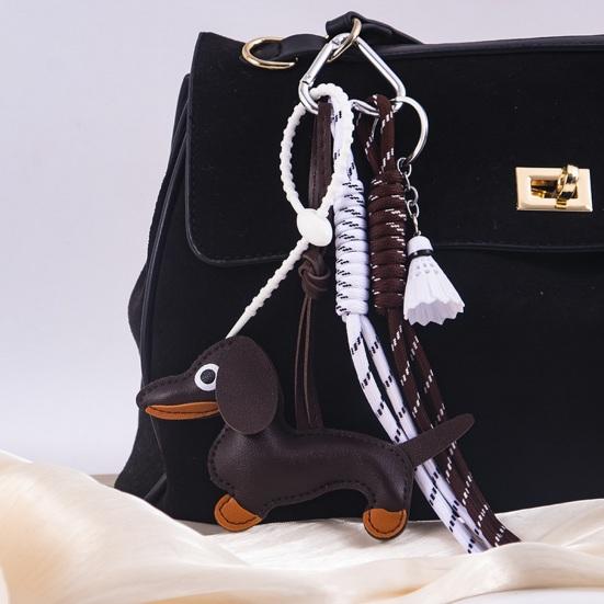 Yousheng Dachshund Dog Bag Pendant Bag Charms with Woven Umbrella Retractable Rope Keys Bags Wallets Accessories