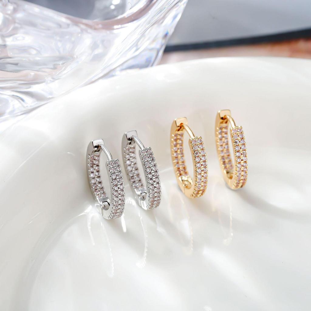 European & American High-End Luxury Zircon Full Diamond Ear Studs for Women