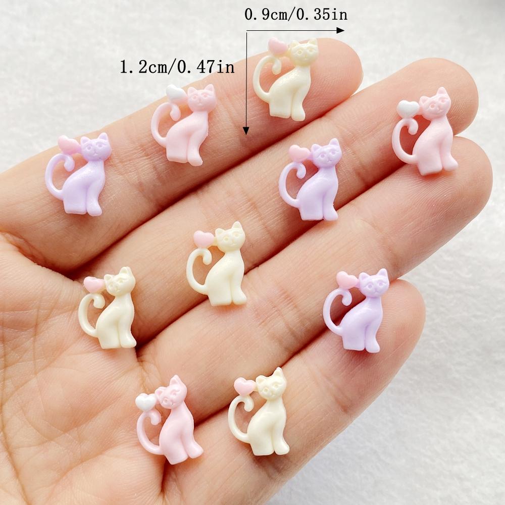 50pcs Colorful Resin Mini Cute Cartoon Heart Shaped Cat Head Nail Art Flat Back Figurines Scrapbook DIY Jewelry Decor Crafts
