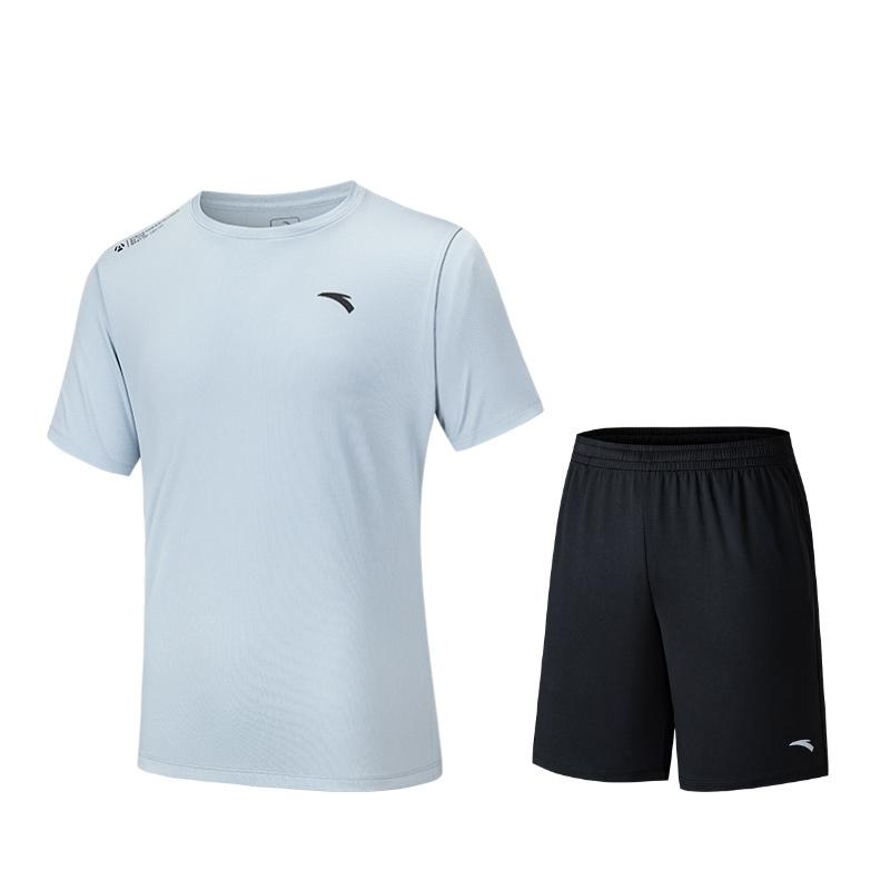 

Anta Comfortable Breathable Solid Color Round Neck Short Sleeve T-Shirt And Mid Waist Shorts Casual Sports Set Men sets 952527202-7 M