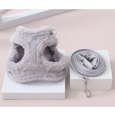 Dhans Pet Dog Thermal Rabbit Fur Harness Leash Set, Gray
