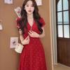 Sweet Red Polka Dot Puff Sleeve V-Neck A-Line Dress - High Waist, Summer Style