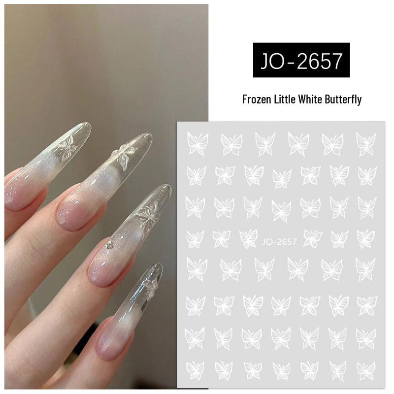 Retro Minimalist 3D Hand-Painted Butterfly Nail Stickers - Gold, Black & White