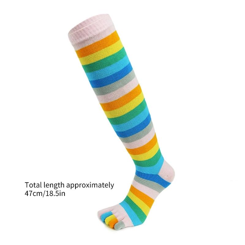 1 Pair Toe Socks Women Rainbow Toe Socks for Women Rainbow Striped 5 Toe Funny Leg Warmer Calf Socks with Toes Separated