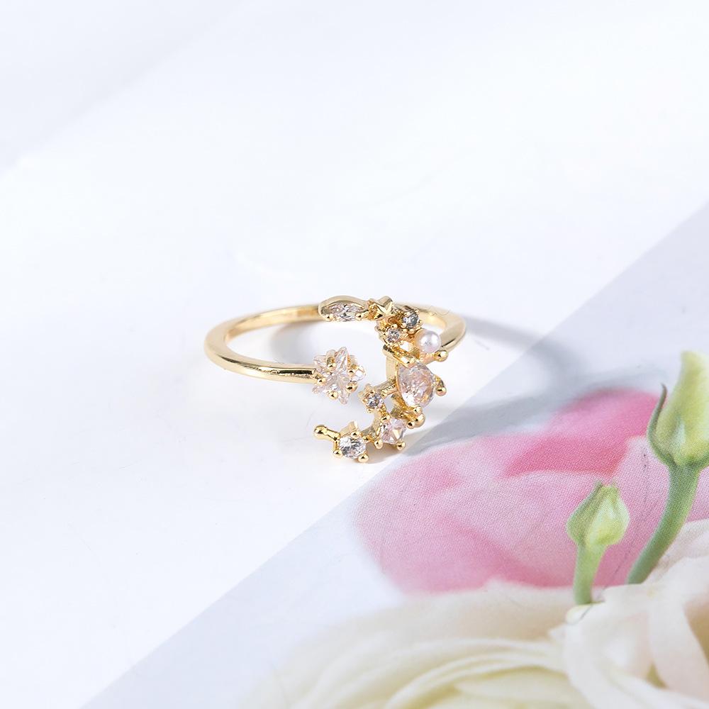 Trendy Zirconia Crescent Moon Star Ring for Women - Elegant Design, Open Index Finger Style