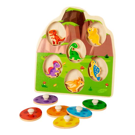 1 Set Wooden Dinosaur Puzzle Board 3D Cartoon Dino Egg Matching Board Fine Motor Skills Color Shape Preschool Learning Educational Jigsaw Board Toy