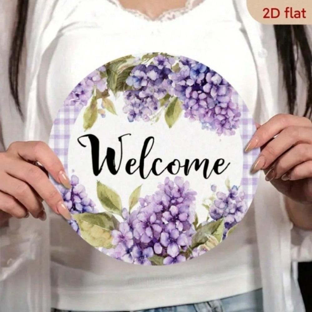 Purple Plaid Metal Wall Sign 20x20cm Rustic Country Decor for Home and Veranda