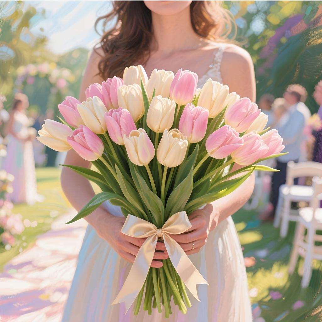 12pcs Artificial Tulip Flowers, Real Touch Tulip Arrangement Bouquet, Suitable for Weddings, Bridal Birthdays, Ideal for Home and Office Decor