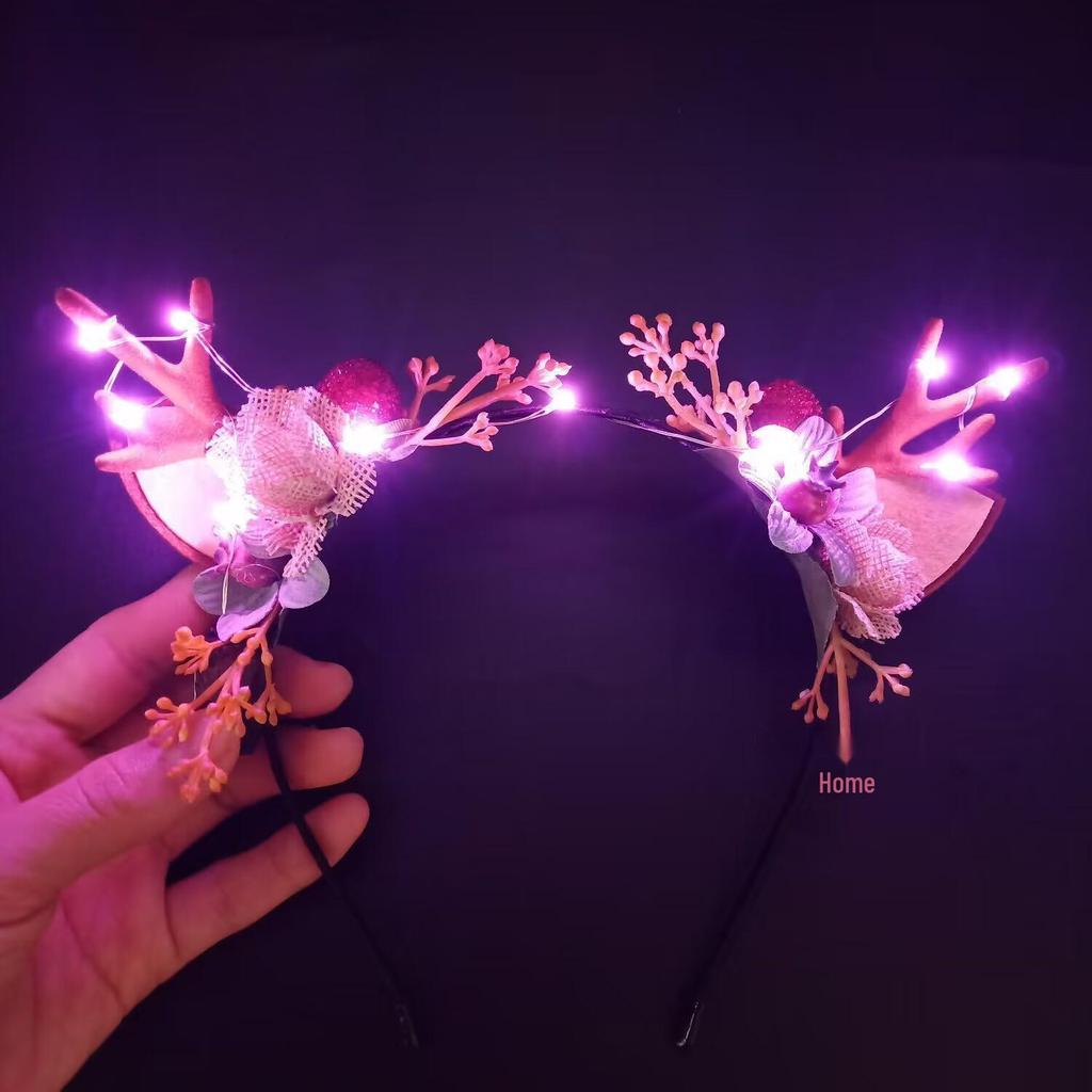 Glowing Reindeer Berry Antler Headband for Christmas & Halloween Parties
