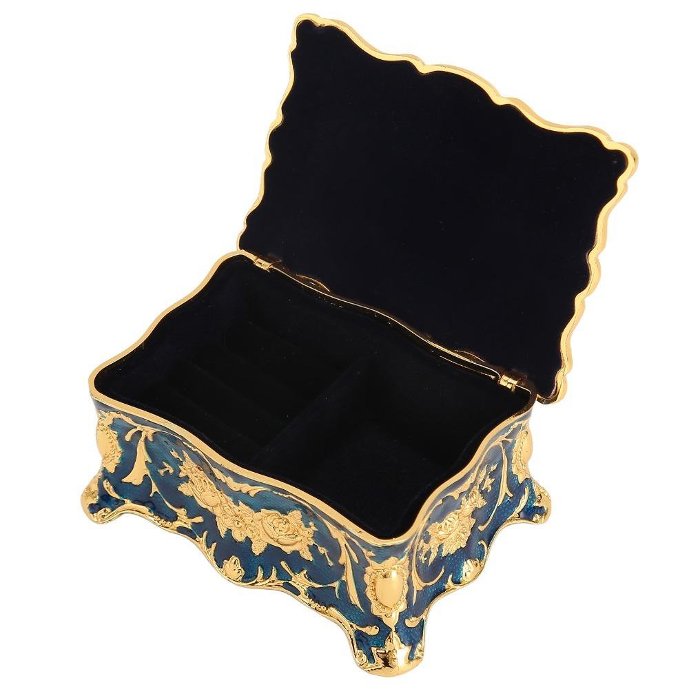 Gold Red Jewelry Box Metal Enamel Treasure Chest Box Jewelry Boxes Trinket Box Home Dresser Decor