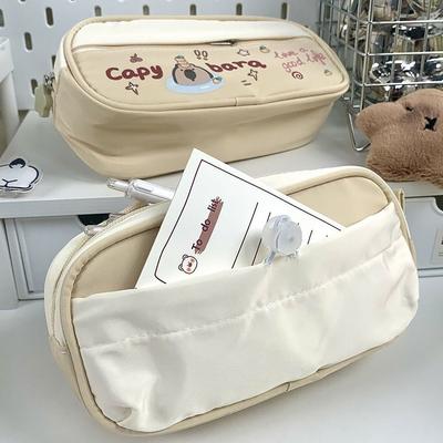 Capybara Cat Pencil Case with Drawstring Stationery Storage Pouch Creative Pen Bag  Student Gift
