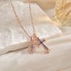 Double Cross Pendant Necklace Couples Titanium Steel Charm With Colored Cubic Zirconia Gold Rose Chain