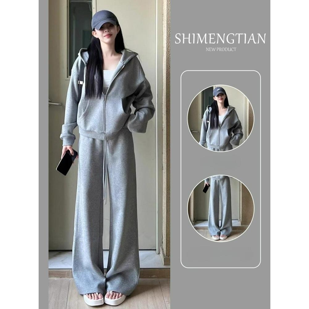 

Спортивный костюм женский осенний студенческий свободный тонкий модный свитер повседневный двойка бег тренд XXXL серый