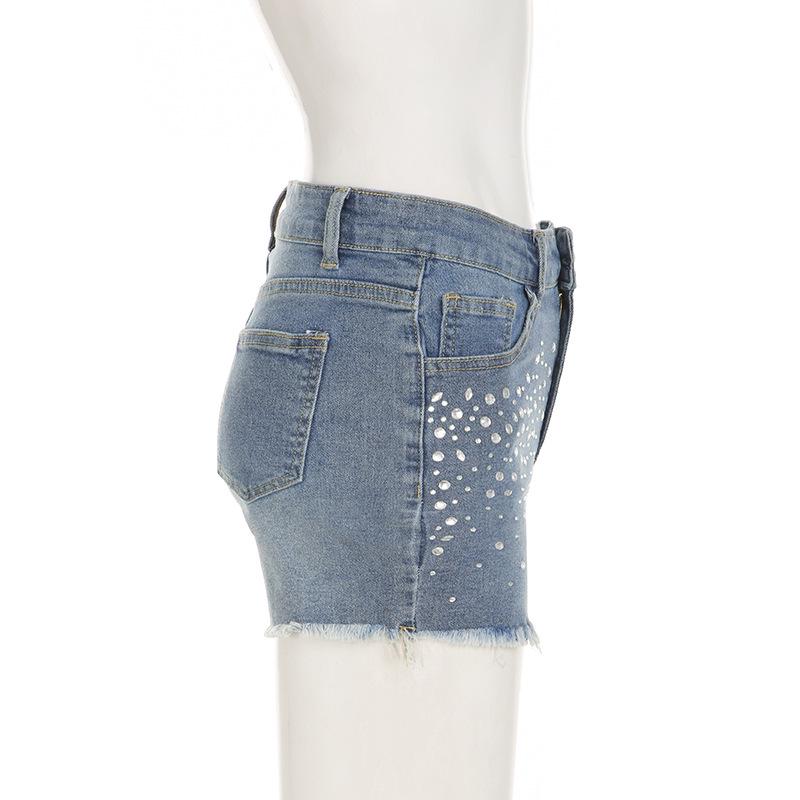 Trendy European-American Rhinestone Denim Shorts: Fashion-Forward, Versatile Streetwear