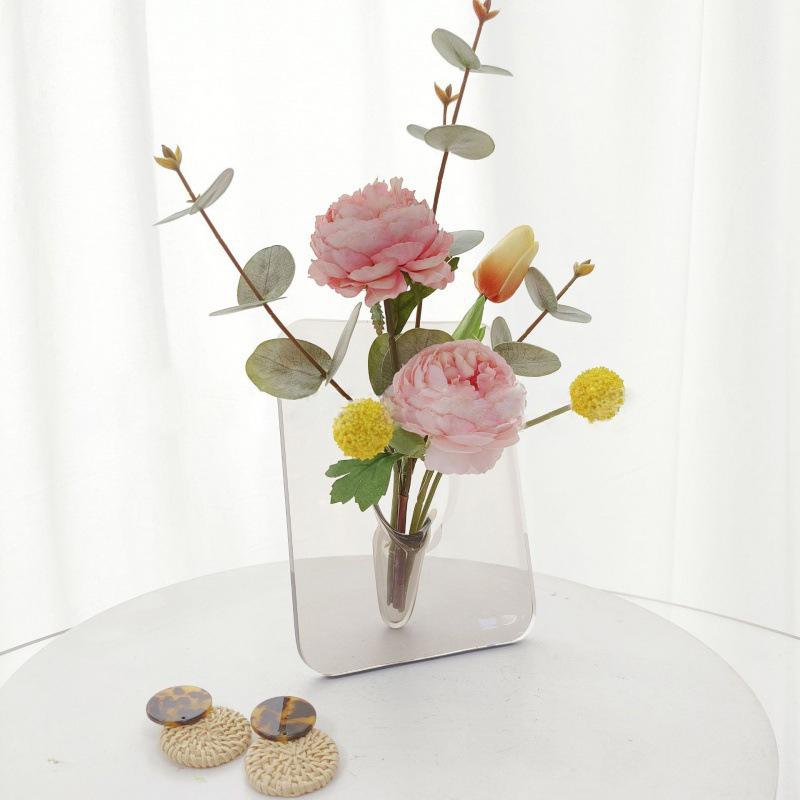 Geometry Square Floral Vases Room Aesthetic Decor Minimalism Transparent Vase Flowers Pots Desk Decoration Flower Arrangement