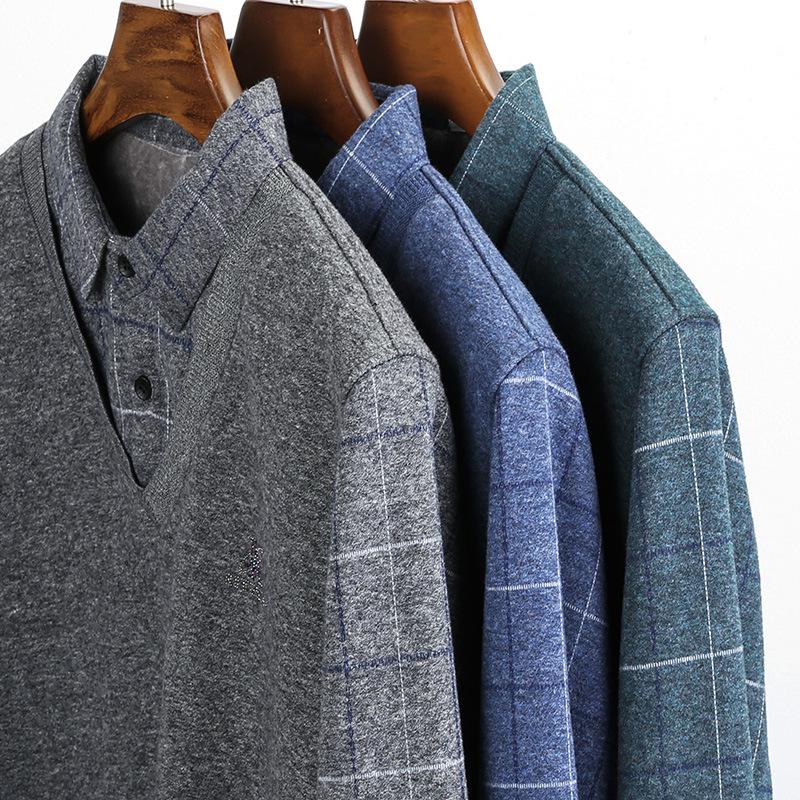 Men's Winter Wool-Feel Sweater: Skin-Friendly, Fleece-Lined, Faux Thickened, Shirt Collar, Knitted Base Layer