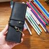 Vintage Foldable Brush Roll Pencil Cases Durable Crazy Horse Cow Leather Pen Organizer Fountain Pen Pouch Holder Zipper Closure