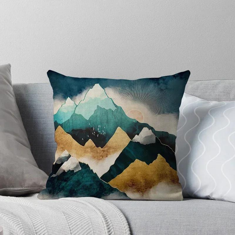 Watercolor Landscape Pattern Throw Pillow Cover With Short Plush Print Living Room Sofa Decoration Cushion Cover Pillow Covers