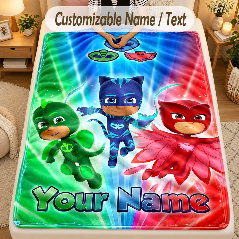 Flannel BlanketPJ Mask Custom Name Text Personalized Soft Warm Throw Blanket Home Decor Gift