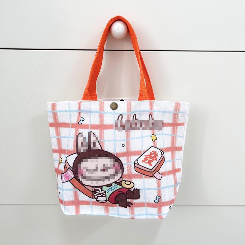 

2025 Милая мультяшная холщовая сумка-тоут Labubu - Большая вместимость, на одно плечо, портативная для студентов и женщин 28x22x10 cm