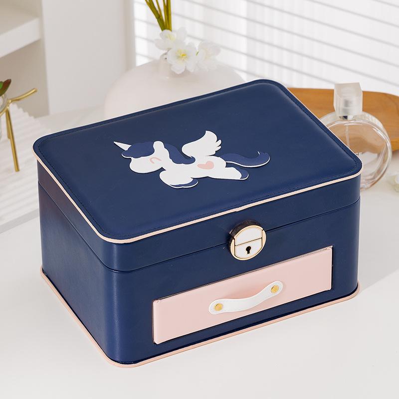 

New Advanced2-Layer PU Leather Large Display Jewelry Box Organizer for Rings and Earrings Gift Box for Jewelry Storage with Lock 25x18.5x13.5cm синий