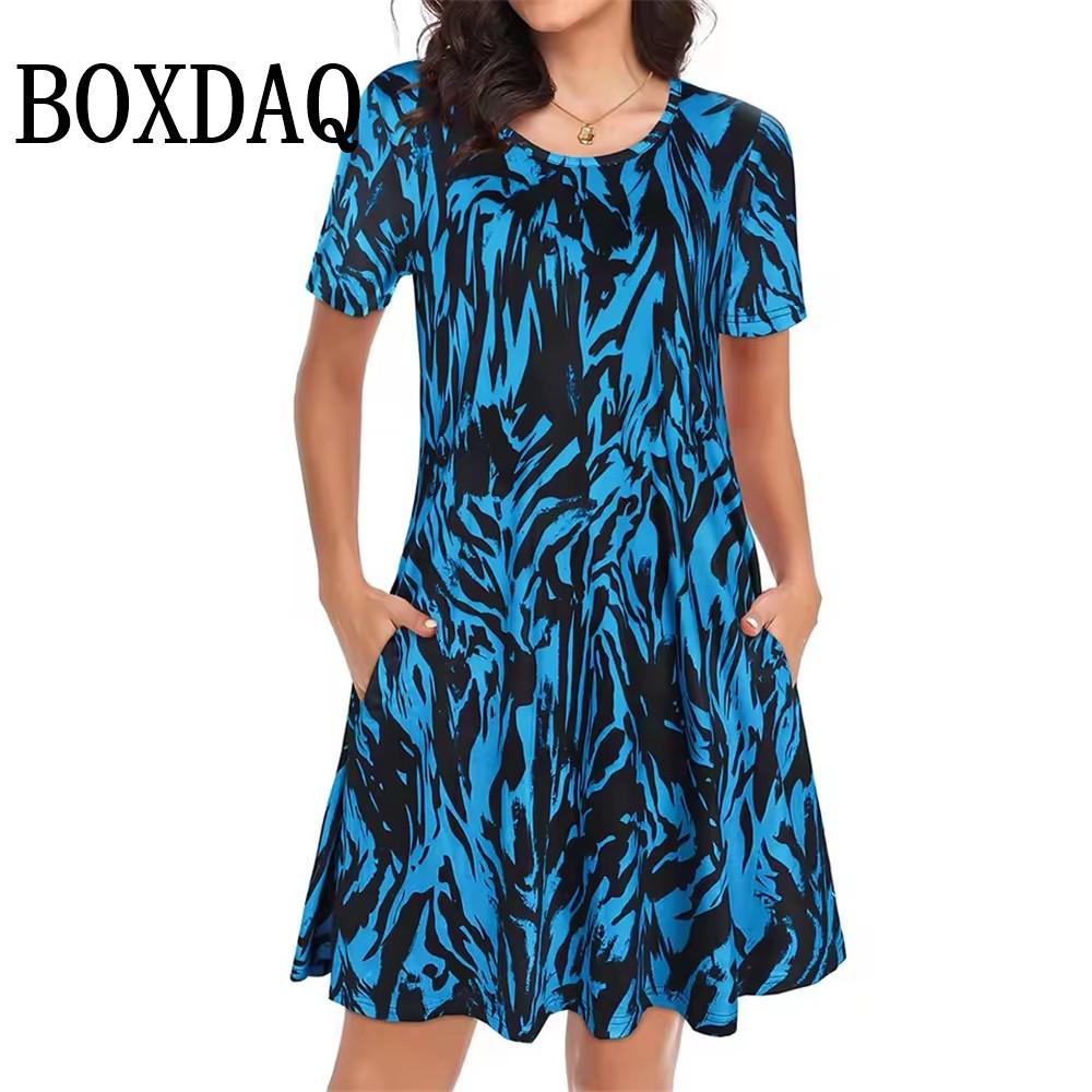 Vintage O Neck Floral Dress Womens Vintage Short Sleeve Summer A-Line Elegant Party Dresses Ladies Casual Loose Bohemian Dresses