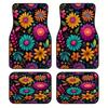 4pcs Auto Mats Adorned with Floral Colorful Abstract Motif for Pickup Trucks or SUVs, Including Convenient Cleaning Surfaces and Gift