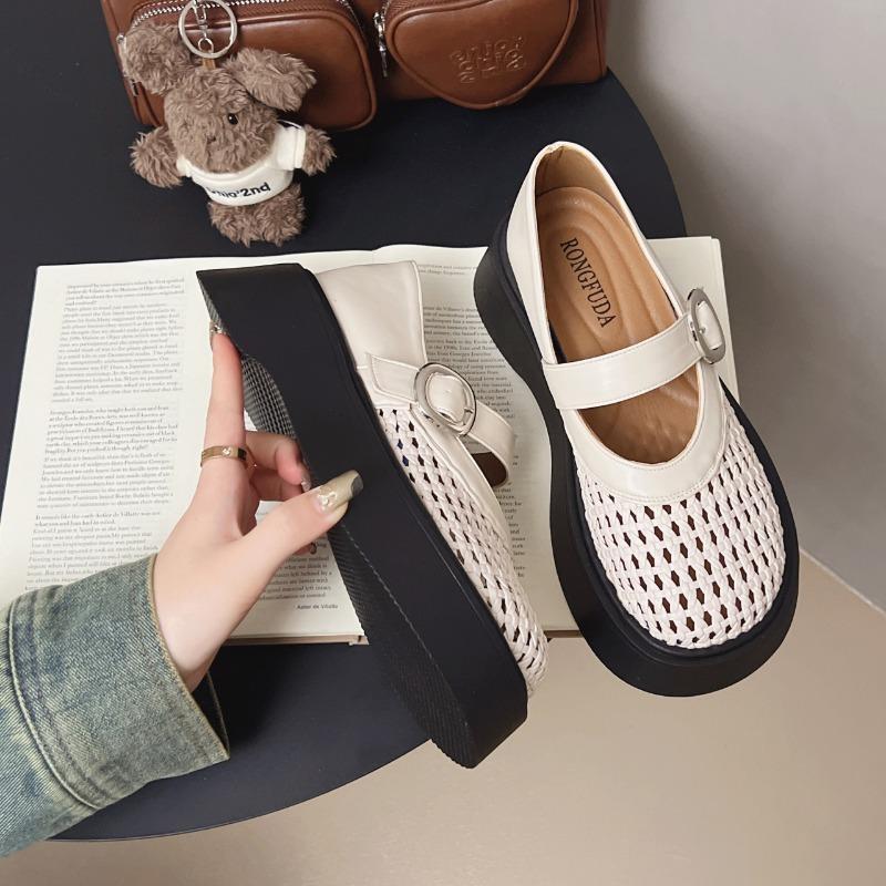 Hollow woven through mesh women's word with single shoes sandals women's shallow mouth Mary Jane shoes hole