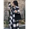 Women's Black White Plaid Wool Blend Long Coat British Style Elegant Versatile Autumn Winter