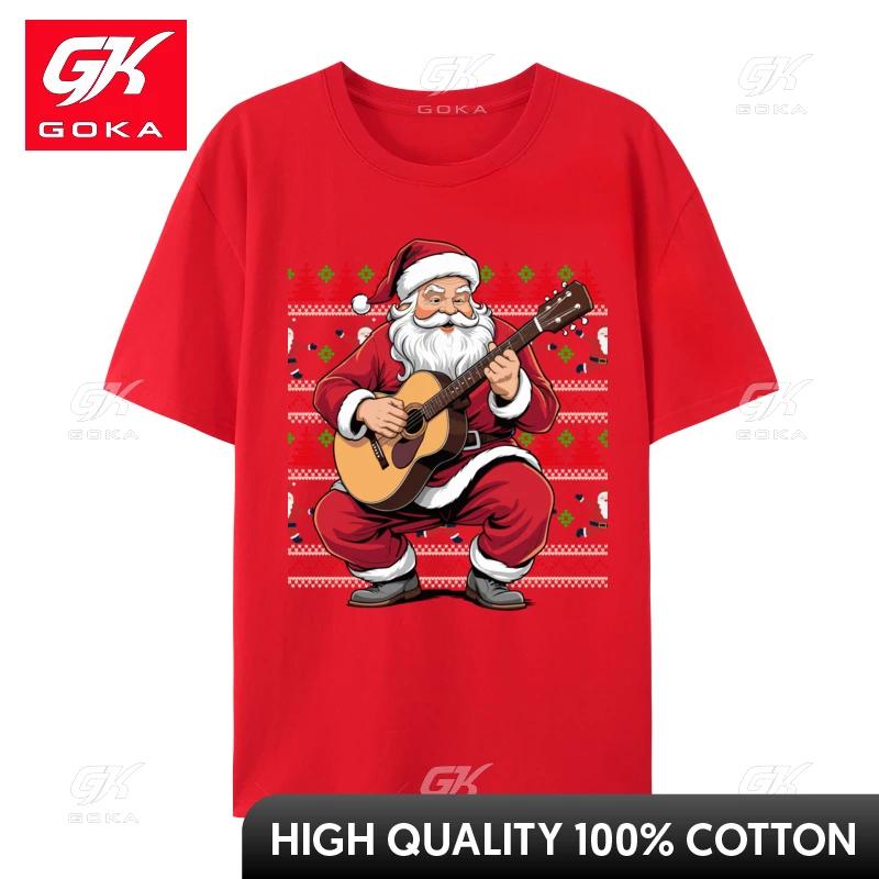 Santa Playing Guitar Funny Christmas Classic Guitar Santa TShirts Autumn 100 Cotton Top TShirts Student Tee Shirts S