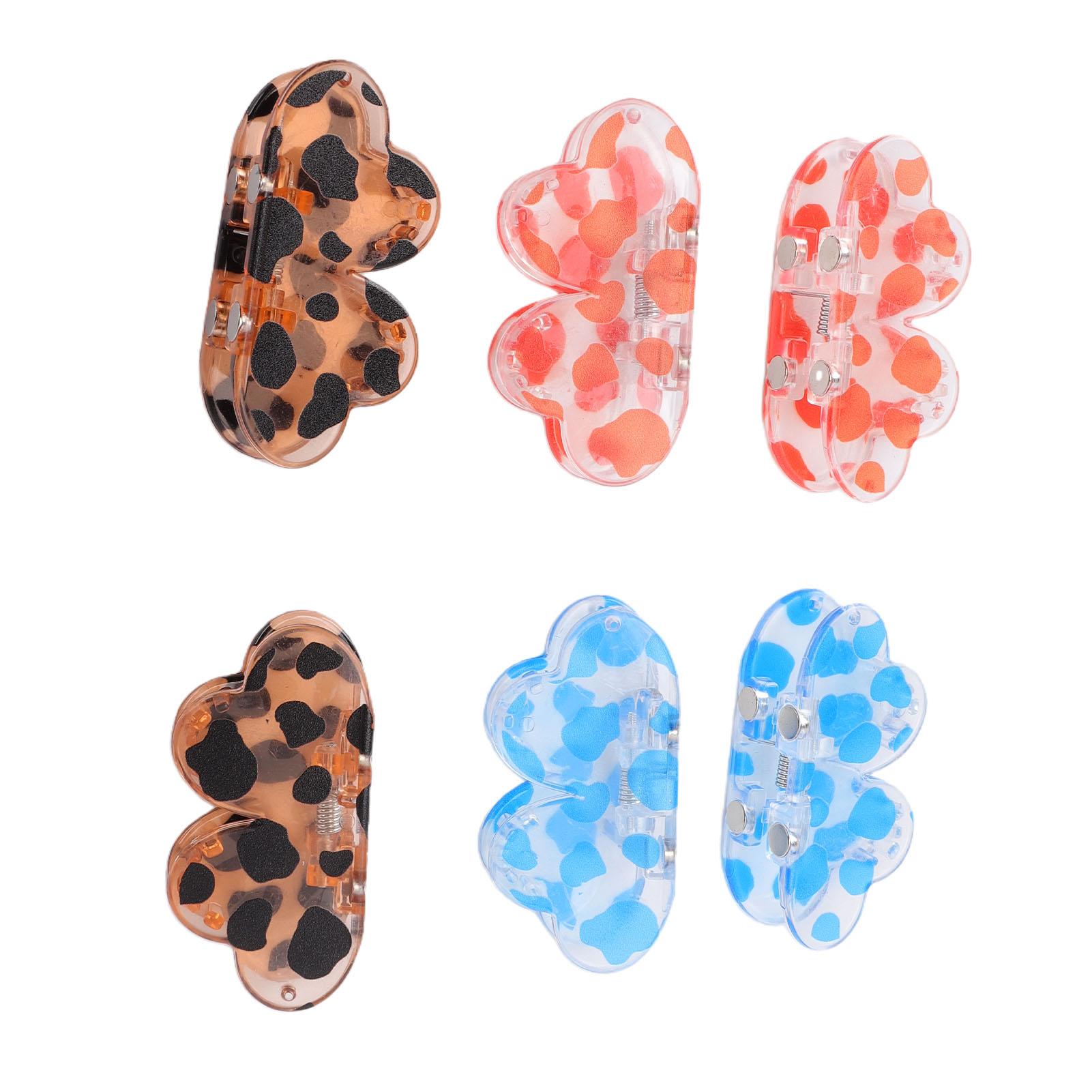 

3 Pcs Magnet Four Leaf Hair Clips Small No Slip Strong Hold Women Hair Clips Trendy Leopard Brown Blue Orange
