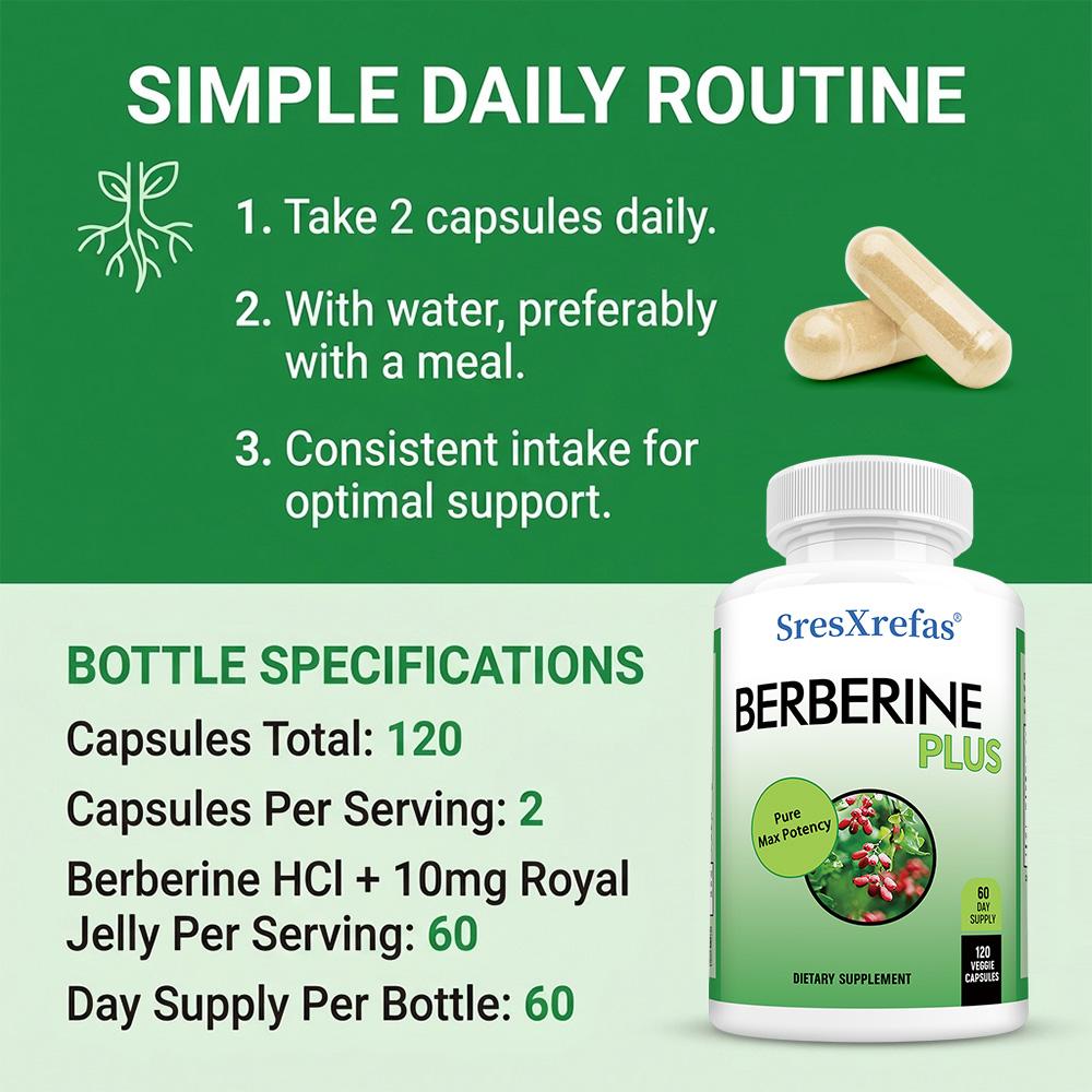 Berberina 1000 Mg Suplemento Alimentar, Com Geleia Real, 120 Cápsulas Por Frasco
