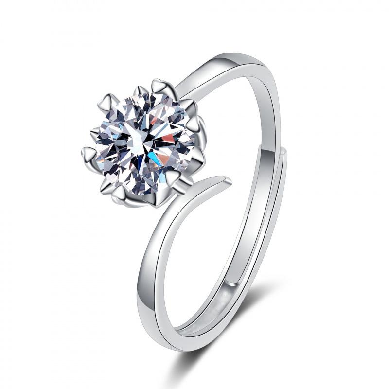 One Carat Six-Prong Moissanite Ring for Women - Internet Celebrity Style Live Broadcast Simulation