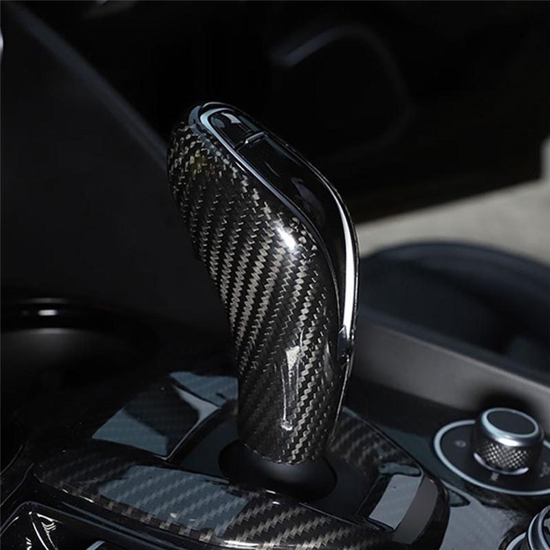 Clear 1 Piece Car Gear Shift Head Knob Decorative Cover Trim Dry Carbon Fiber Car Accessories For Alfa Romeo Giulia/Stelvio