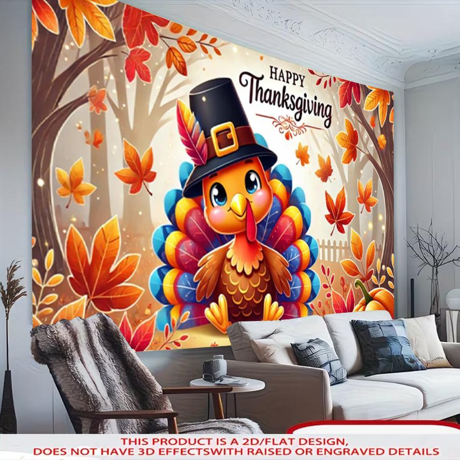 A 2D flat Thanksgiving-themed decorative banner made of polyester, featuring high-definition turkey patternzyc